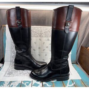 Frye Jayden Tall Side Zip Riding Boot Gorgeous Blk/Brn Leather Woman 6B Worn 1X